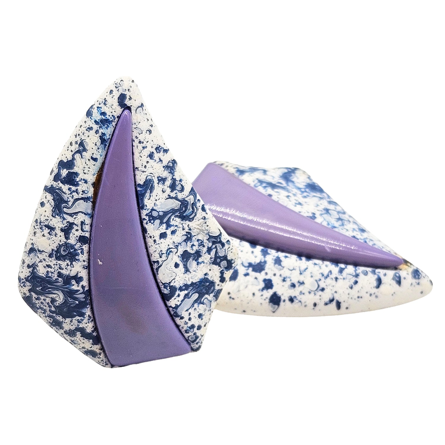 Black: Vintage Archives: Lavender &amp; Blue Speckled Swoop Clip On Earrings