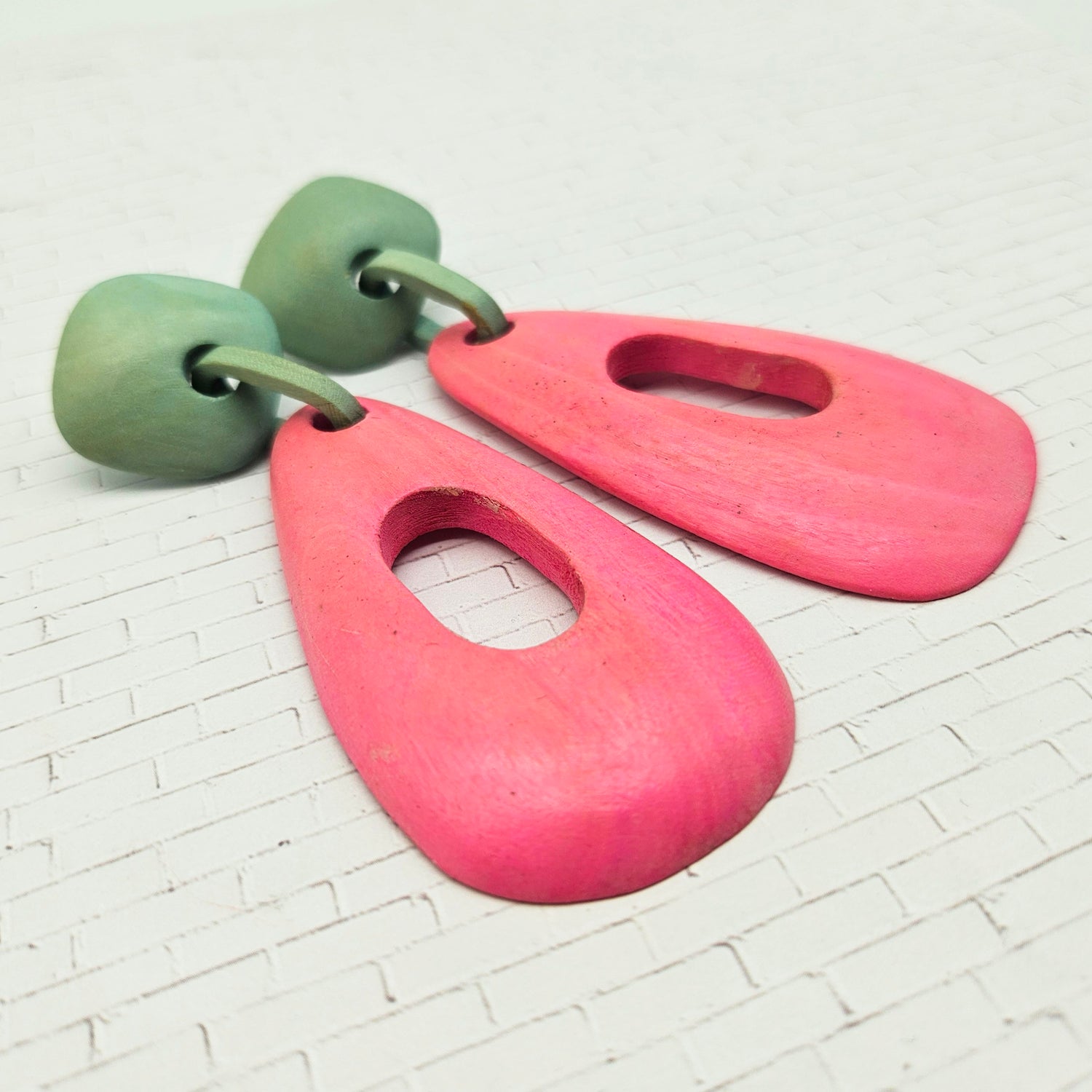 Vintage Archives: Pink &amp; Sage Sculptural Drop Earrings