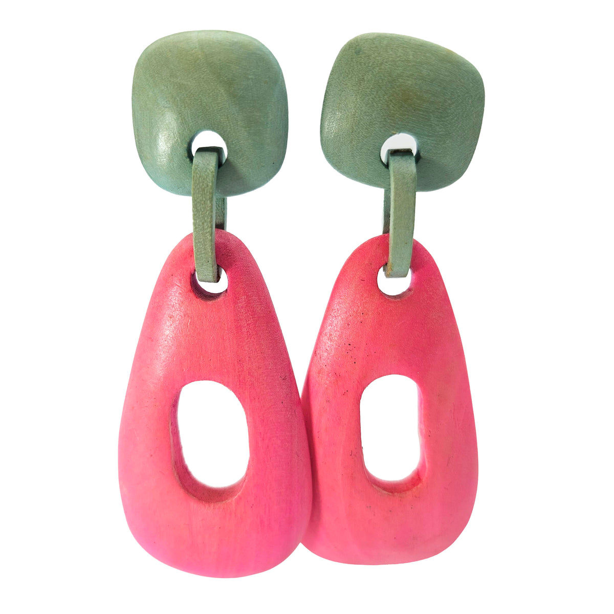 Vintage Archives: Pink &amp; Sage Sculptural Drop Earrings