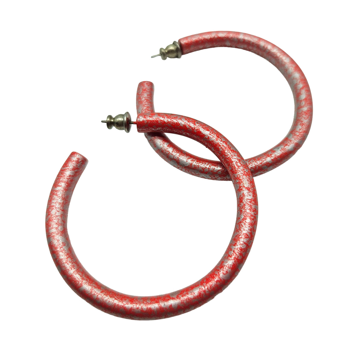 Vintage Archives: Silver Wash Red Vintage Hoop Earrings