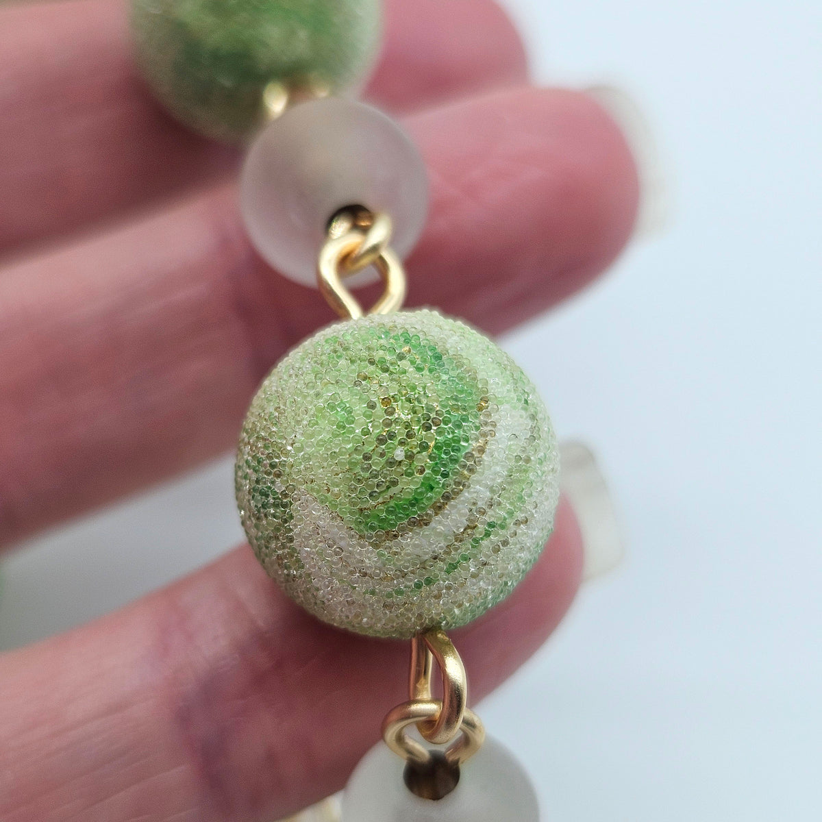Pistachio Swirl Sugar Bead Amelia Necklace