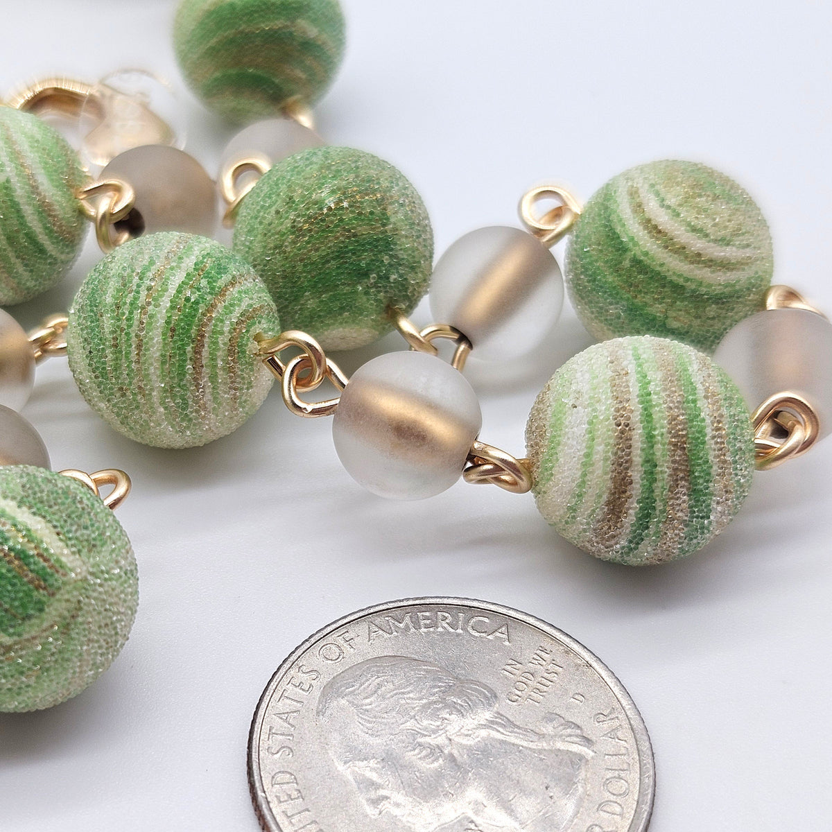 Pistachio Swirl Sugar Bead Amelia Necklace
