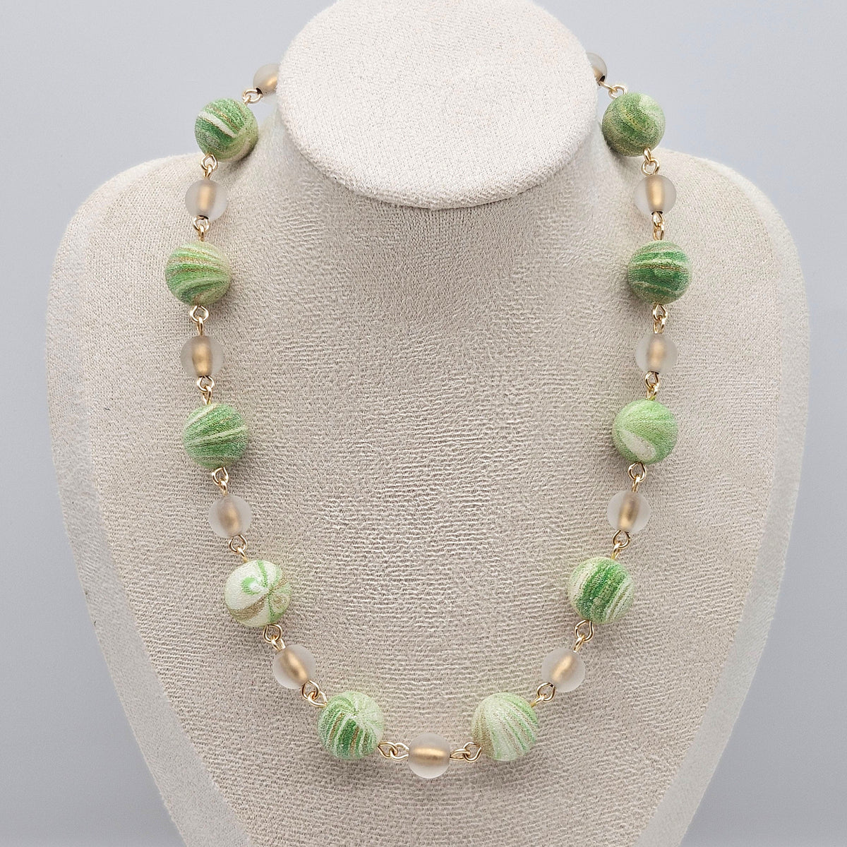 Pistachio Swirl Sugar Bead Amelia Necklace