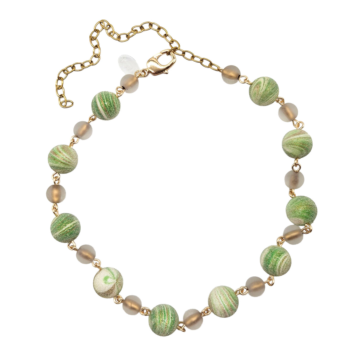 Pistachio Swirl Sugar Bead Amelia Necklace