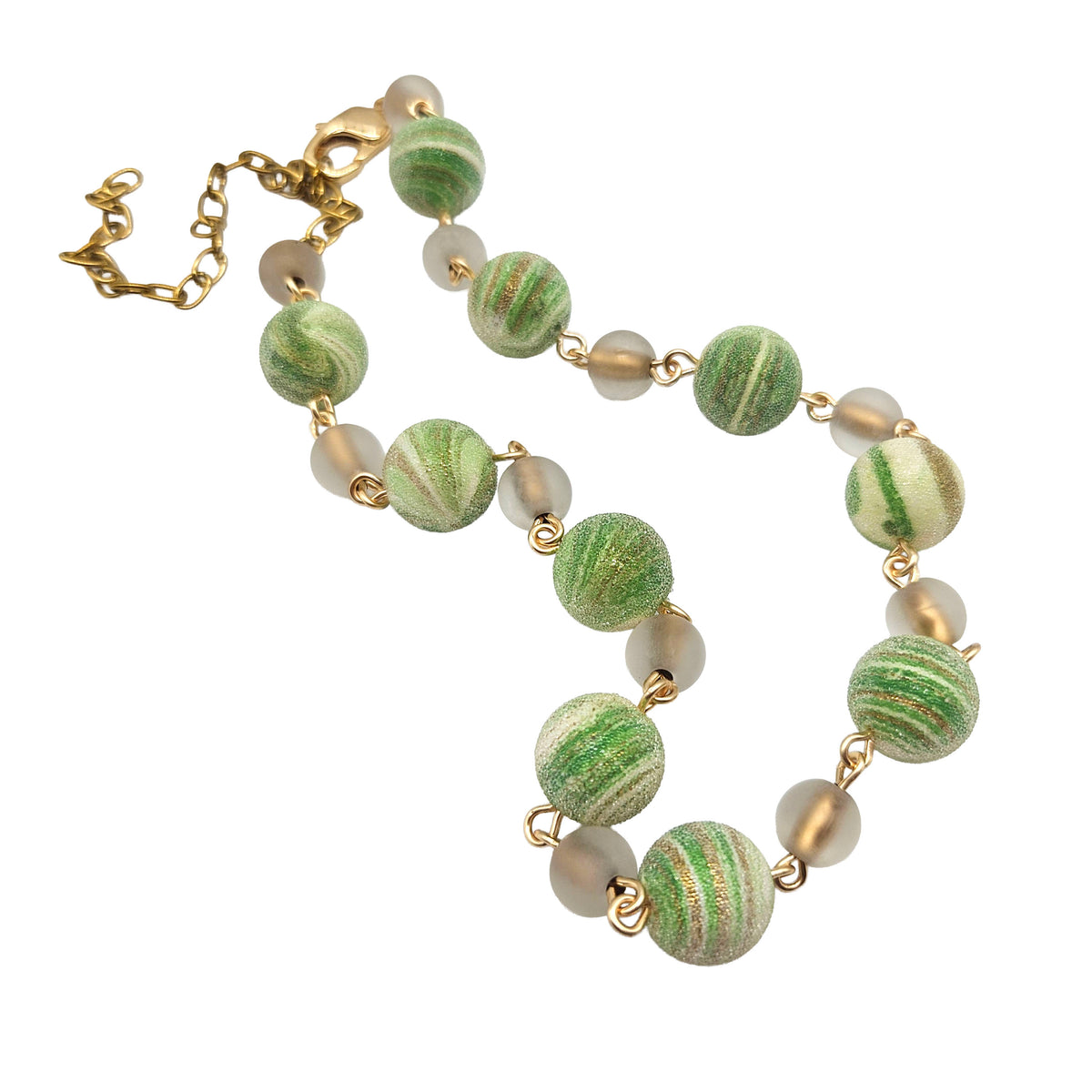 Pistachio Swirl Sugar Bead Amelia Necklace