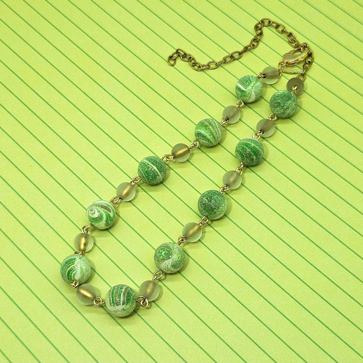 Pistachio Swirl Sugar Bead Amelia Necklace