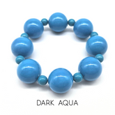 Blue beaded bracelet on a white background with &