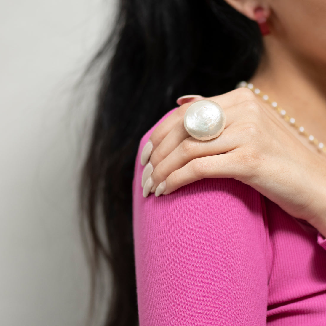 White Jumbo Organic Cotton Pearl Cocktail Ring