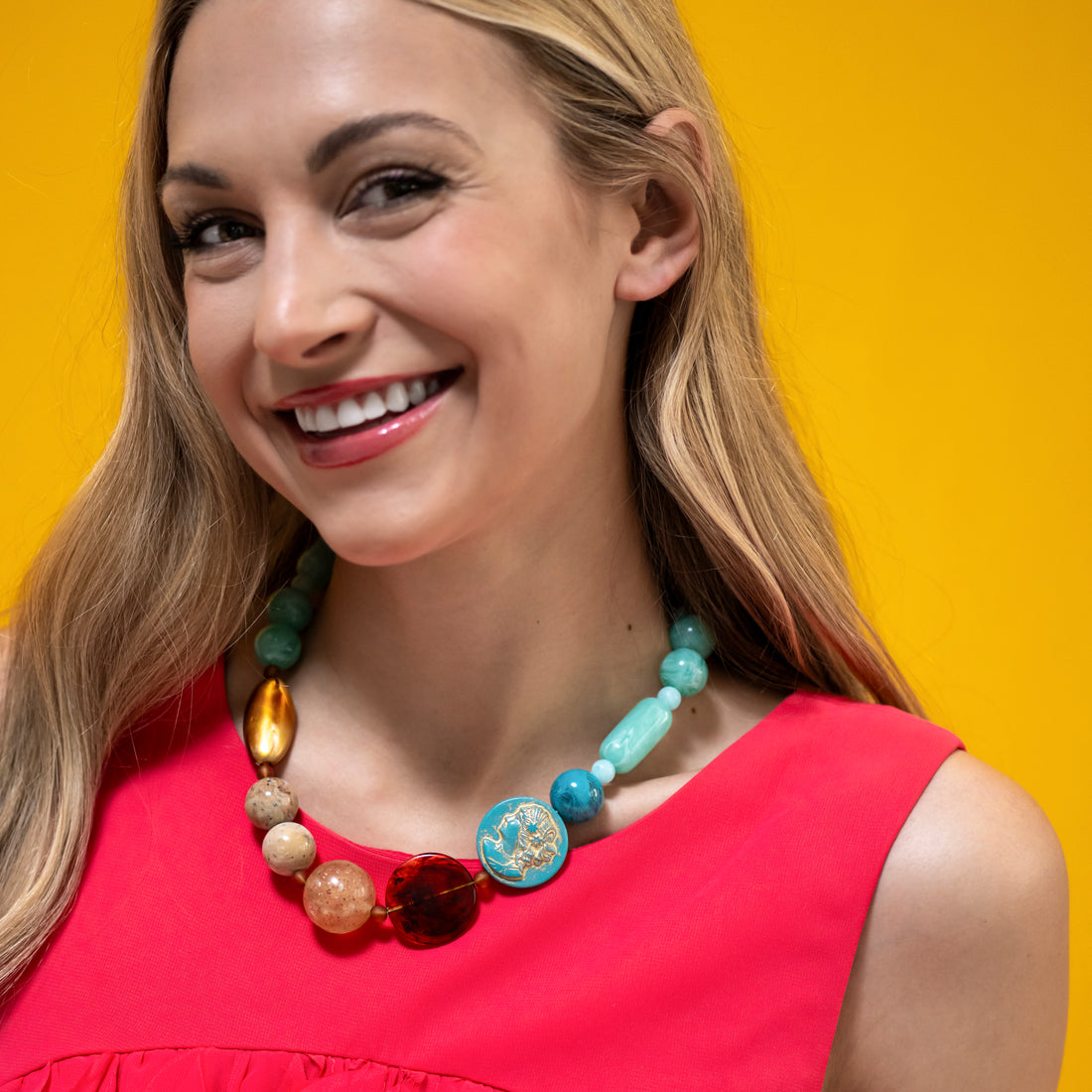 Turquoise Cameo Coin Necklace