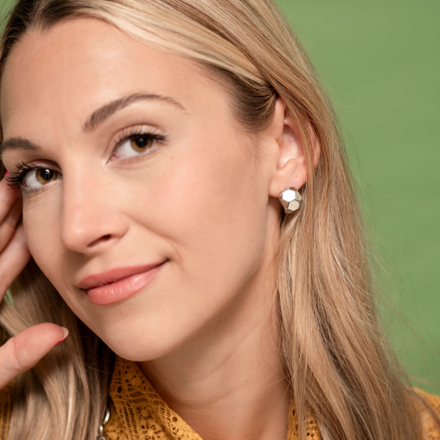 Faceted Nugget Hoop Stud Earrings