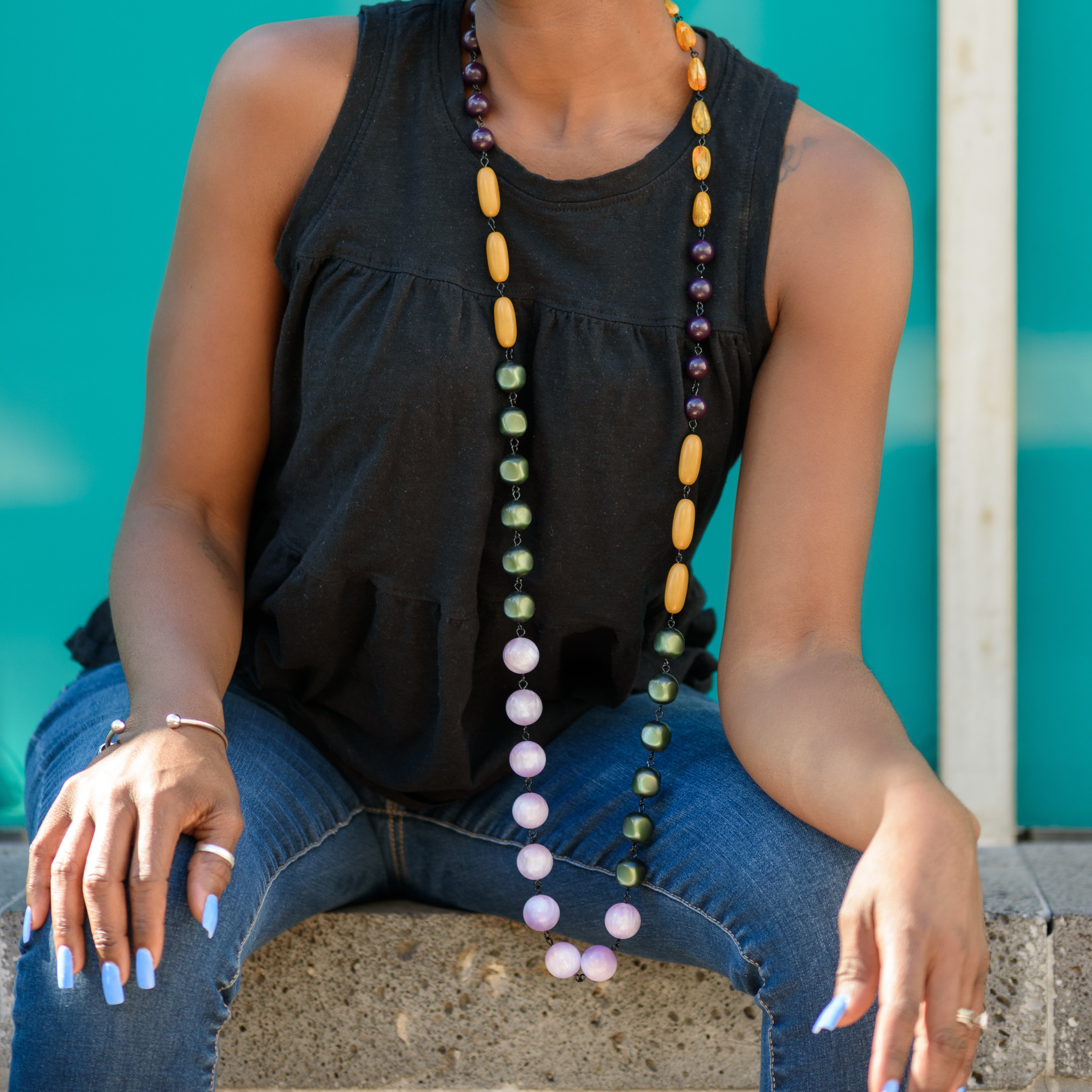 Marbled Moss Rosary-Chained Rope Necklace