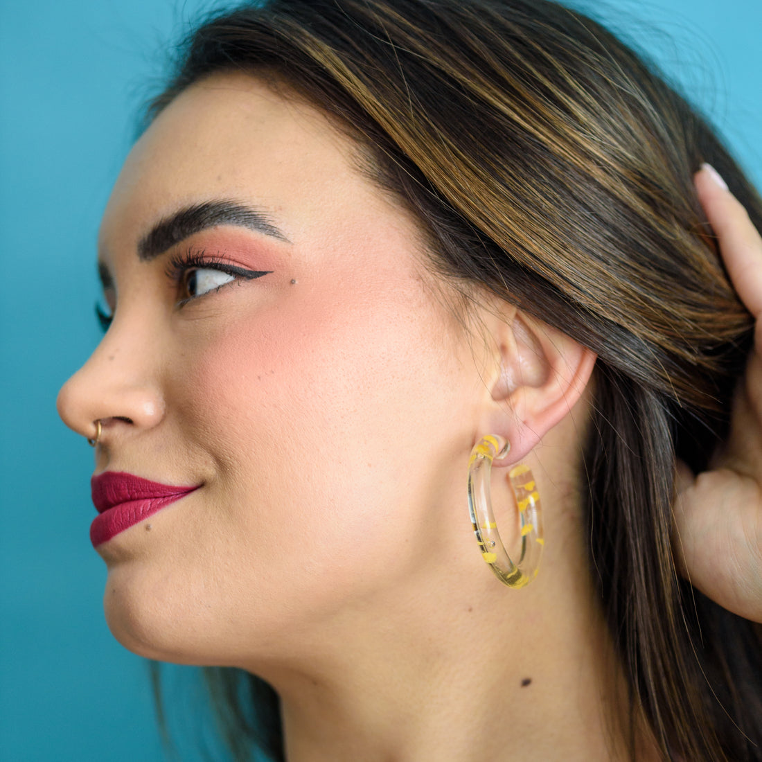 Yellow &amp; Clear Confetti Hoop Earrings - 1.75&quot;