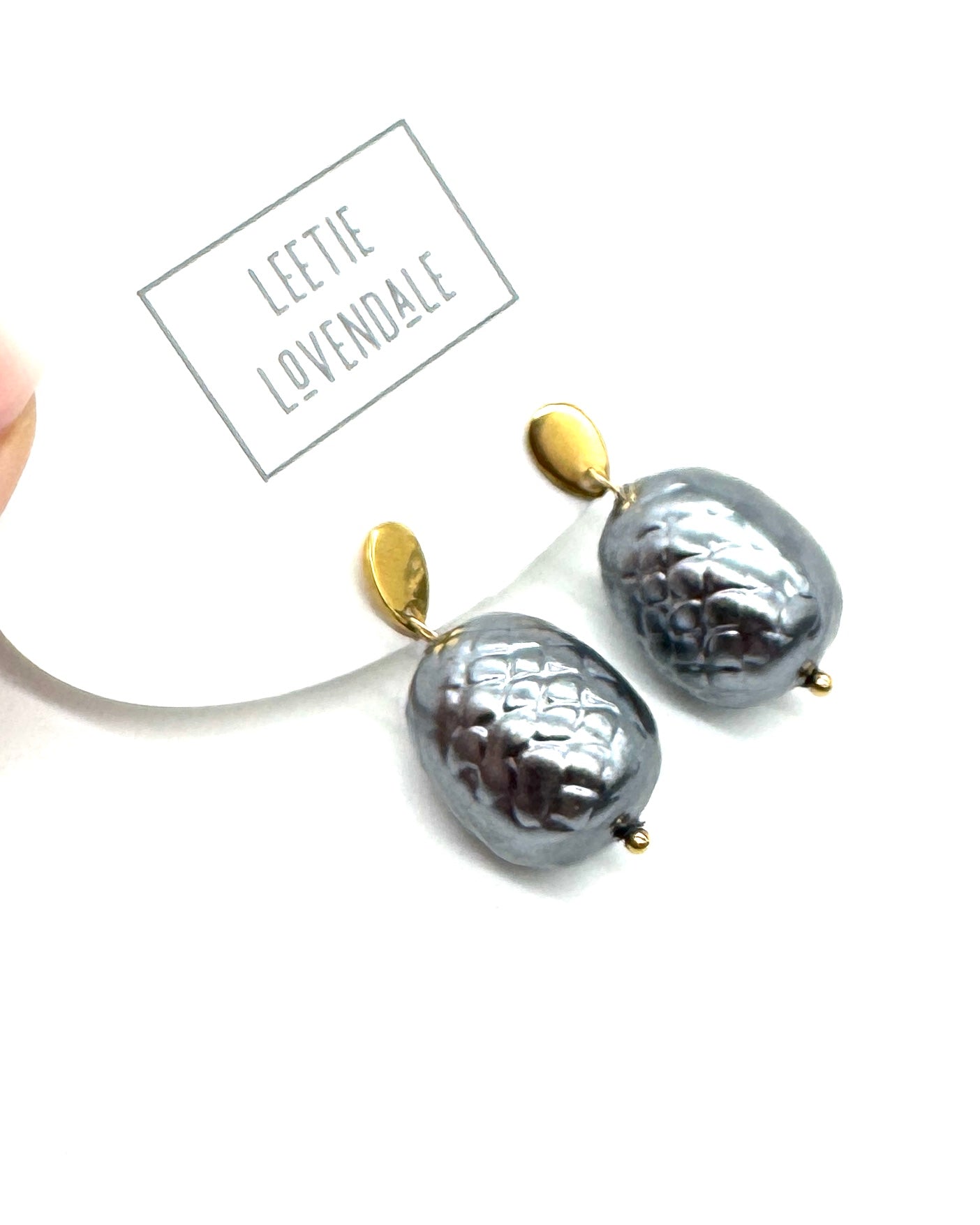 Pewter Acorn Pearl Drop Earrings