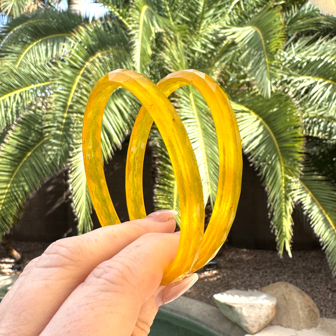 Faceted Vintage Acrylic Lemon Bangle Bracelets