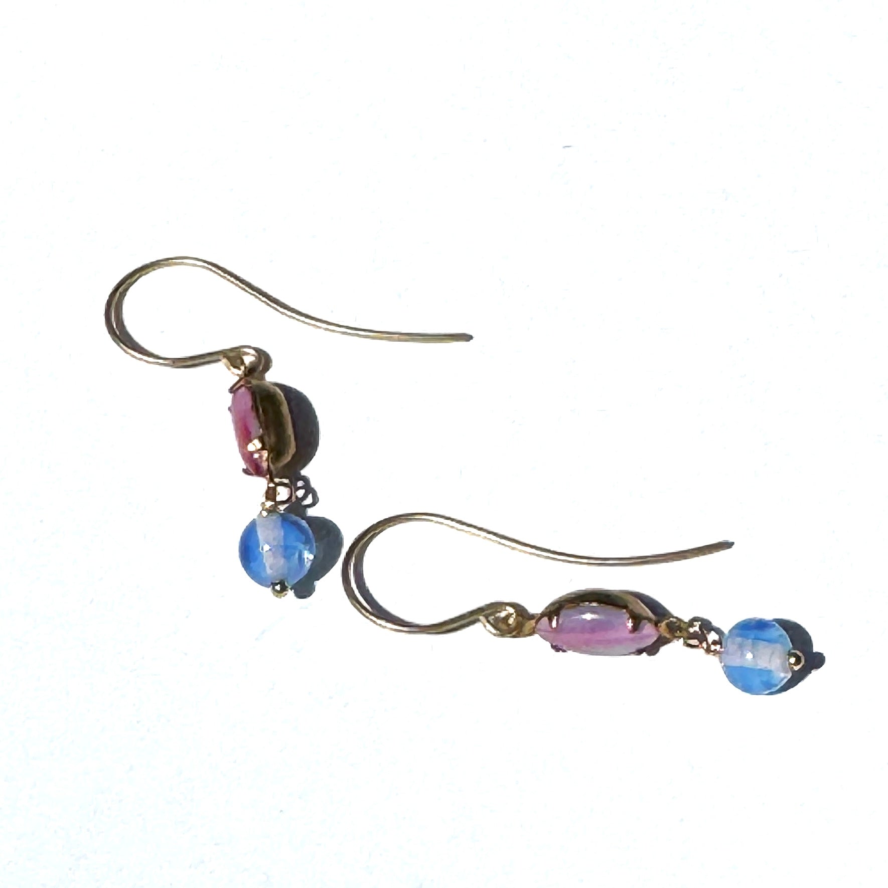 Vintage Pink &amp; Blue Opal Glass Drop Earrings