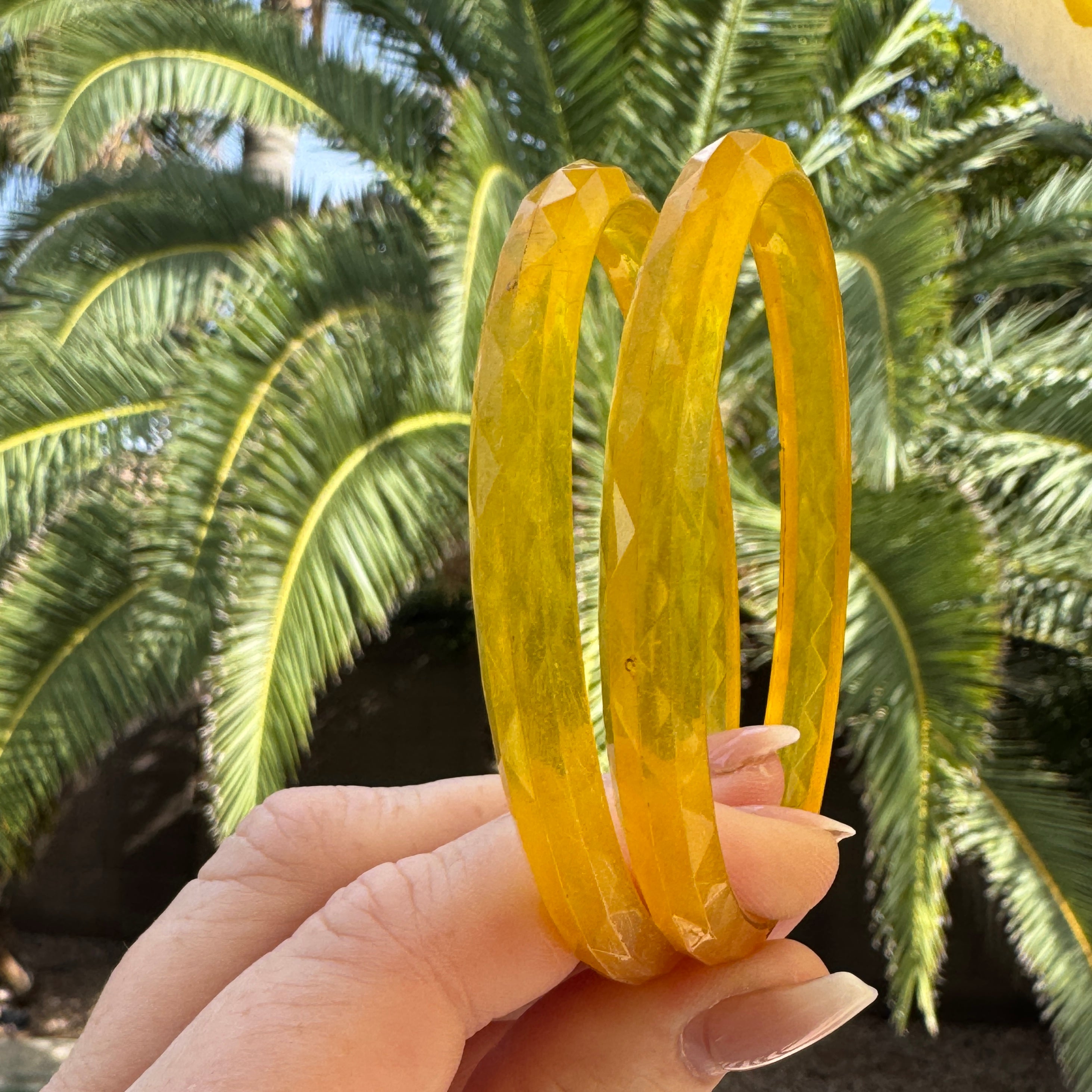 Faceted Vintage Acrylic Lemon Bangle Bracelets