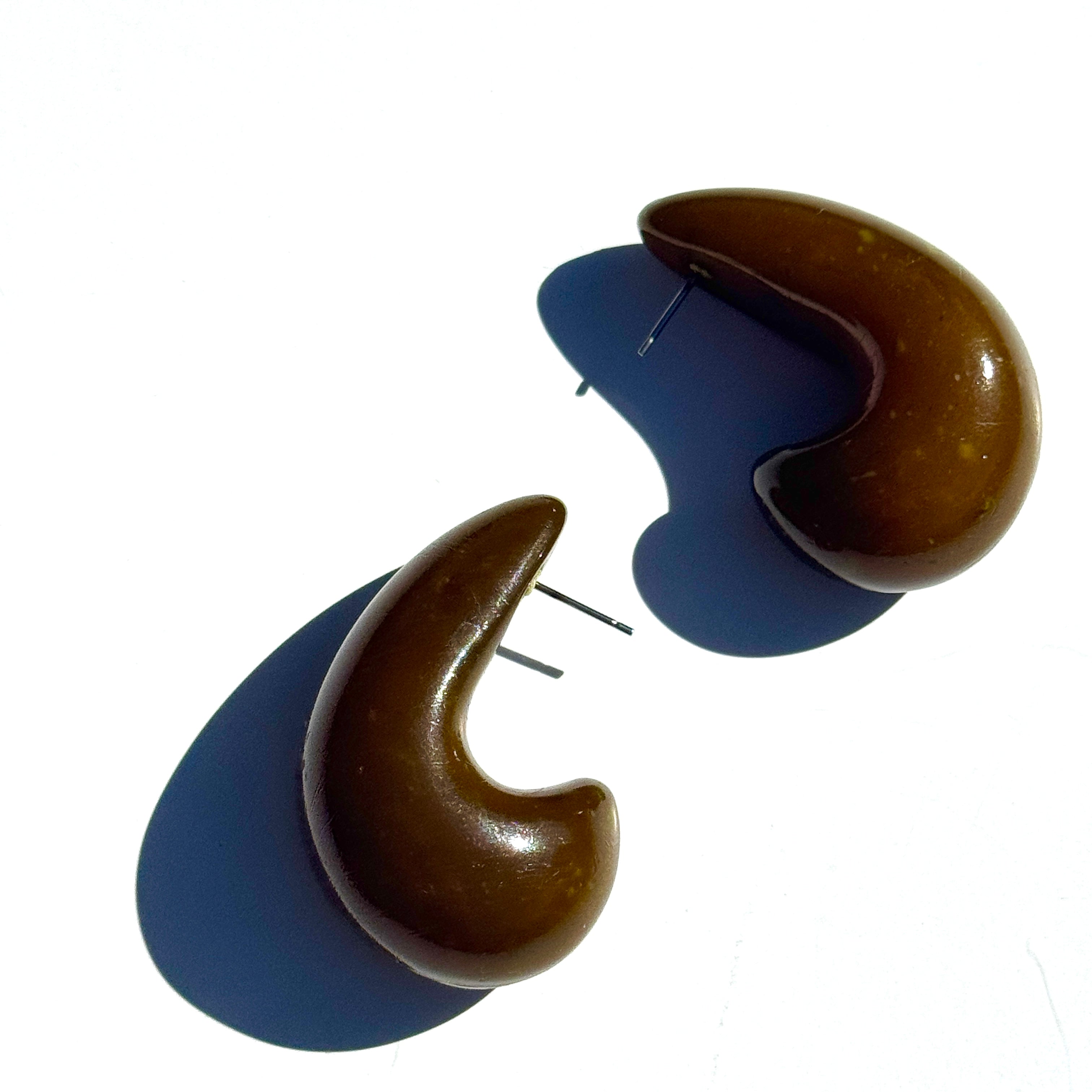 Chunky Deep Jade Speckled Hoop Stud Earrings