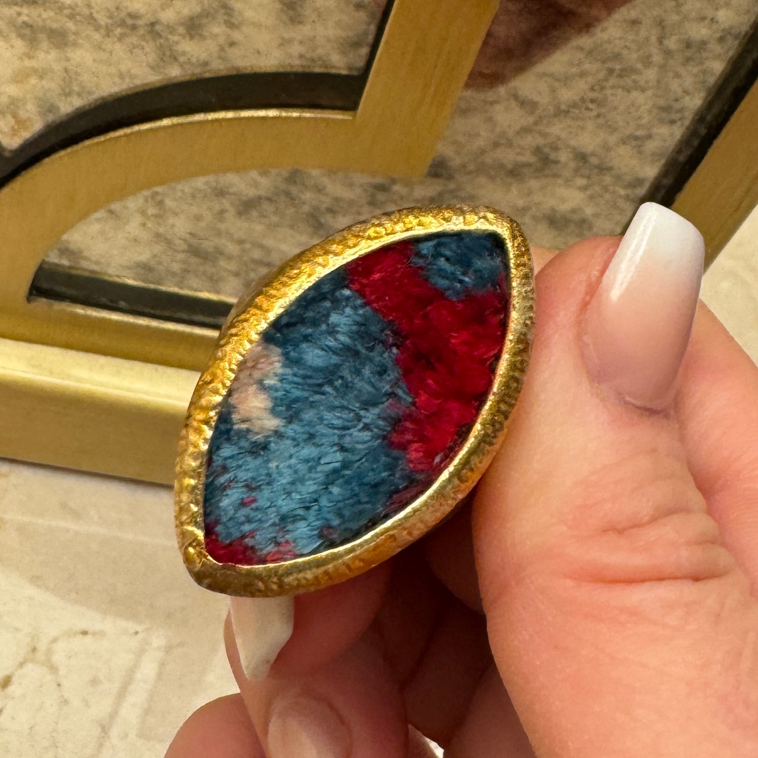 Peacock &amp; Ruby Stripe Turkish Gold Ring