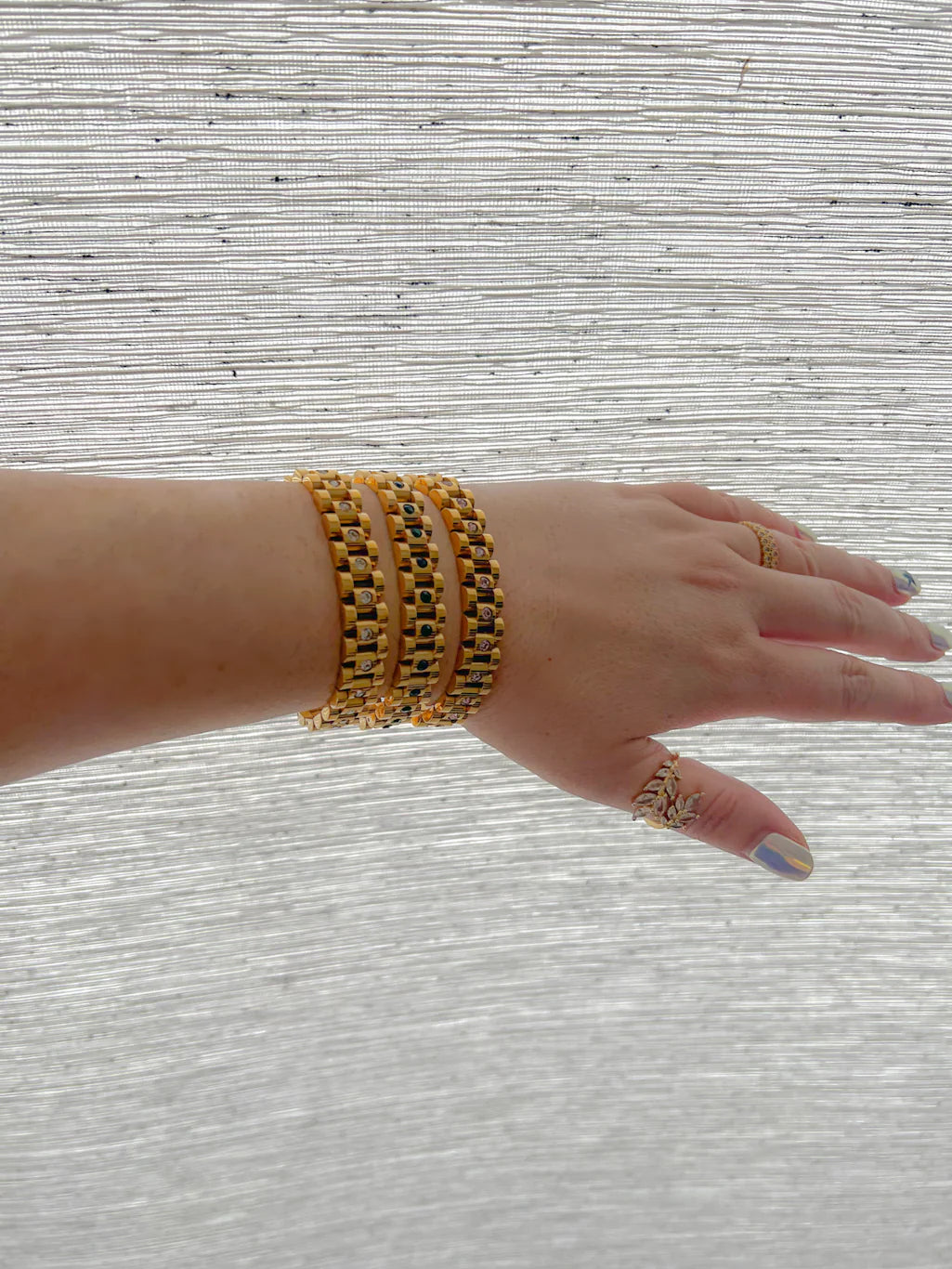 Watchband Crystal Bling Bracelet - Gold - HL Trunk Show