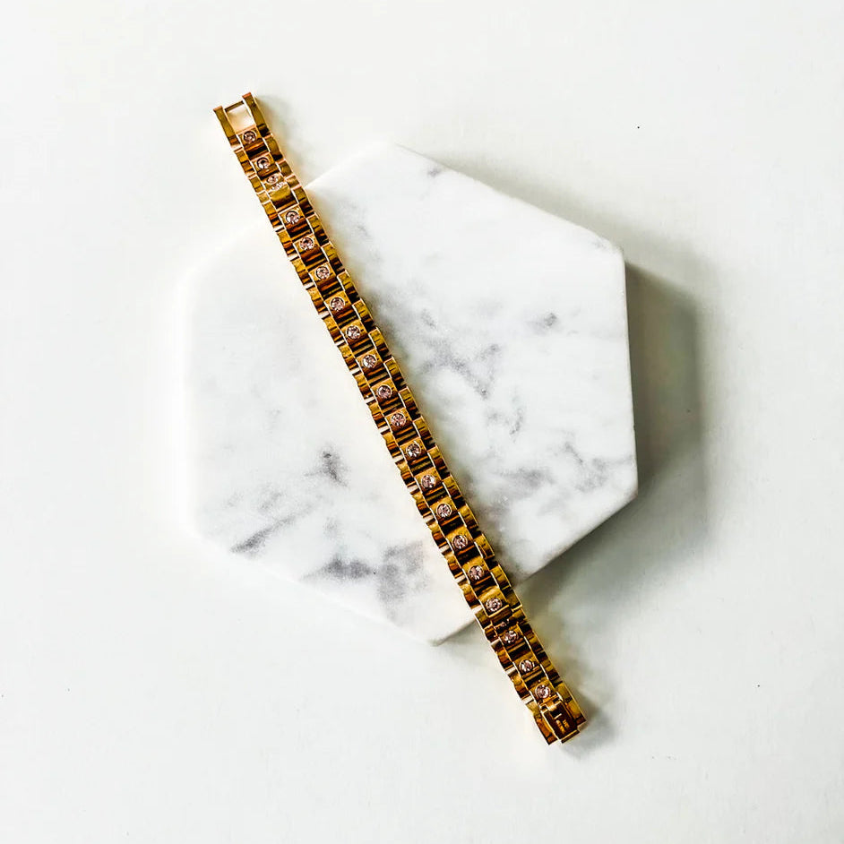 Watchband Crystal Bling Bracelet - Gold - HL Trunk Show