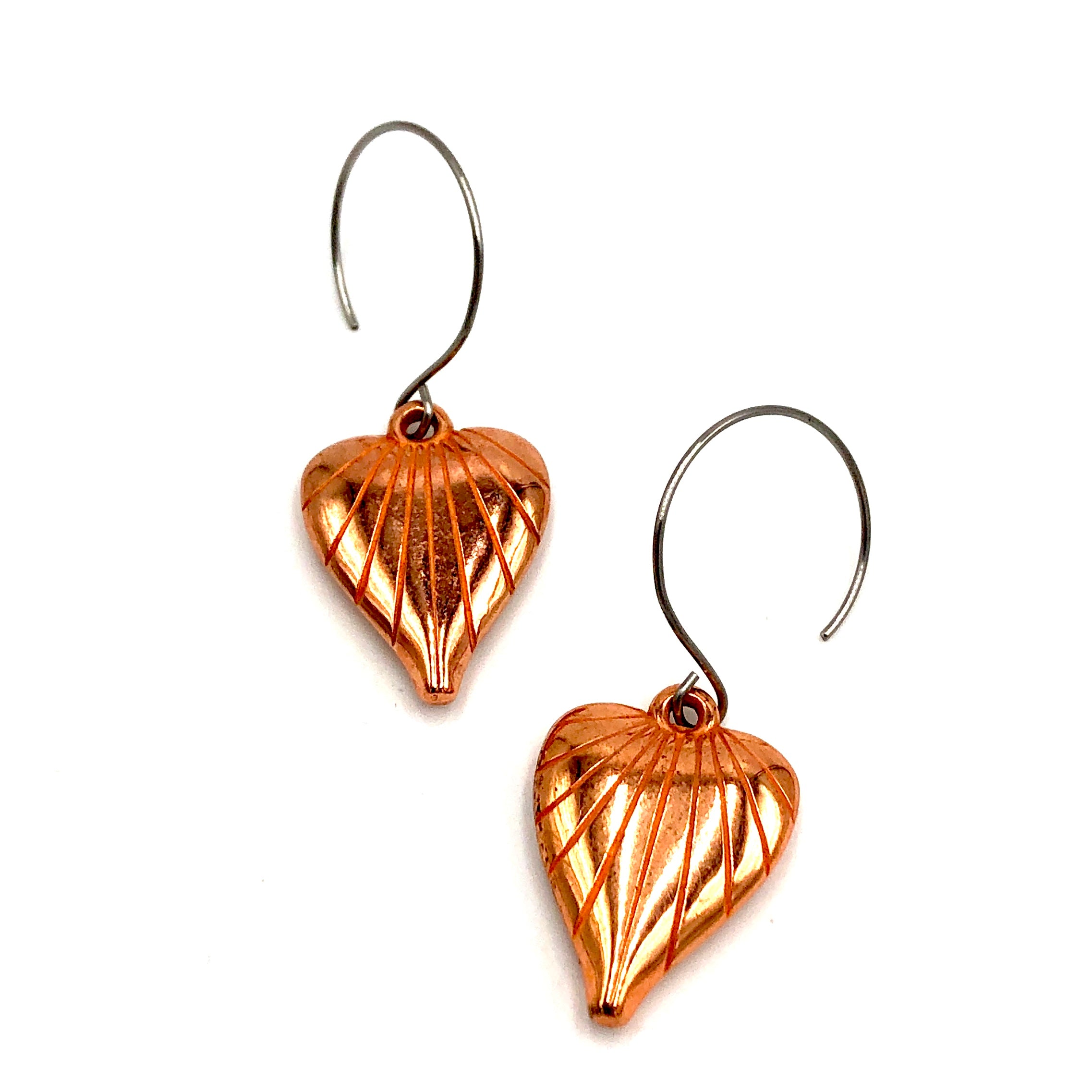 Copper Etched Heart Earrings