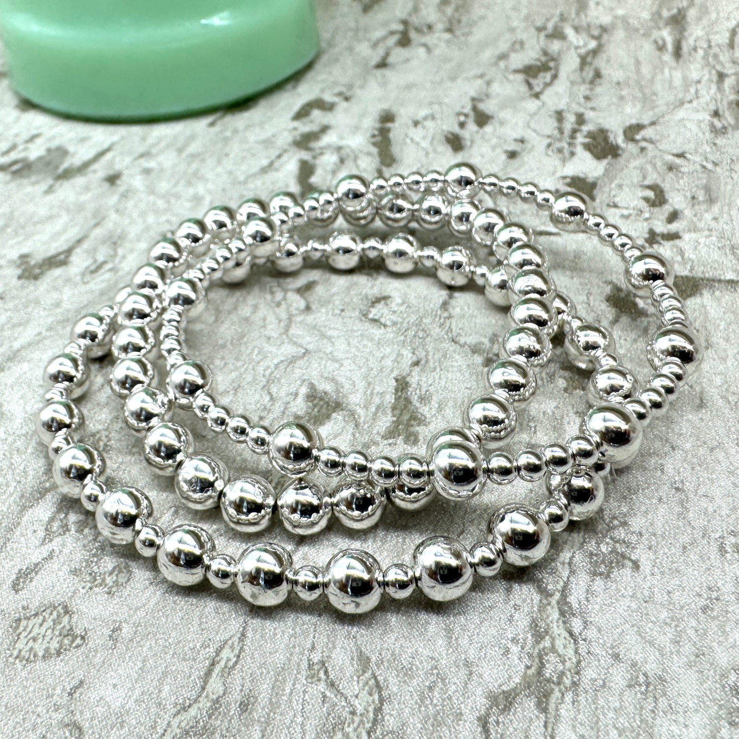 Vacuum-Plated Silver Beaded Stretch Bracelet