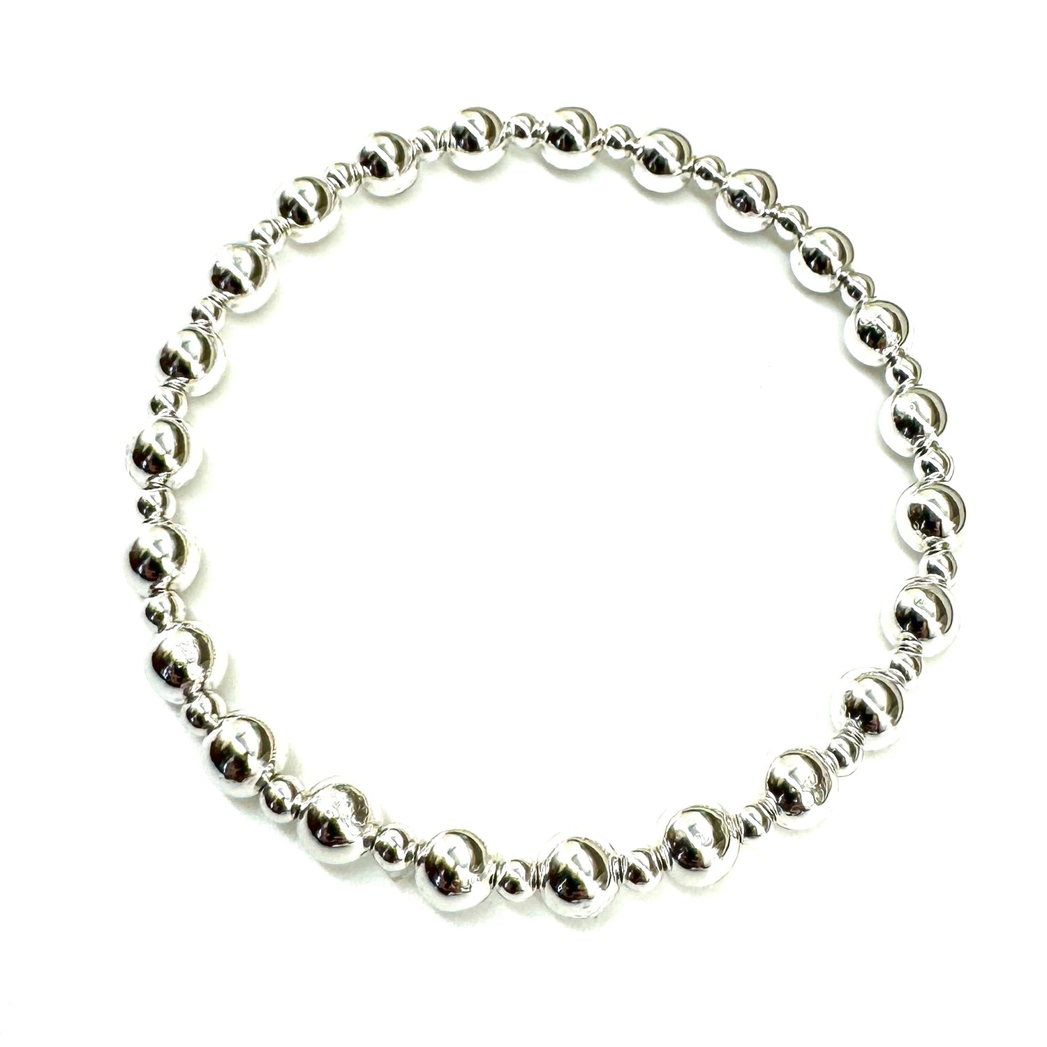 Vacuum-Plated Silver Beaded Stretch Bracelet