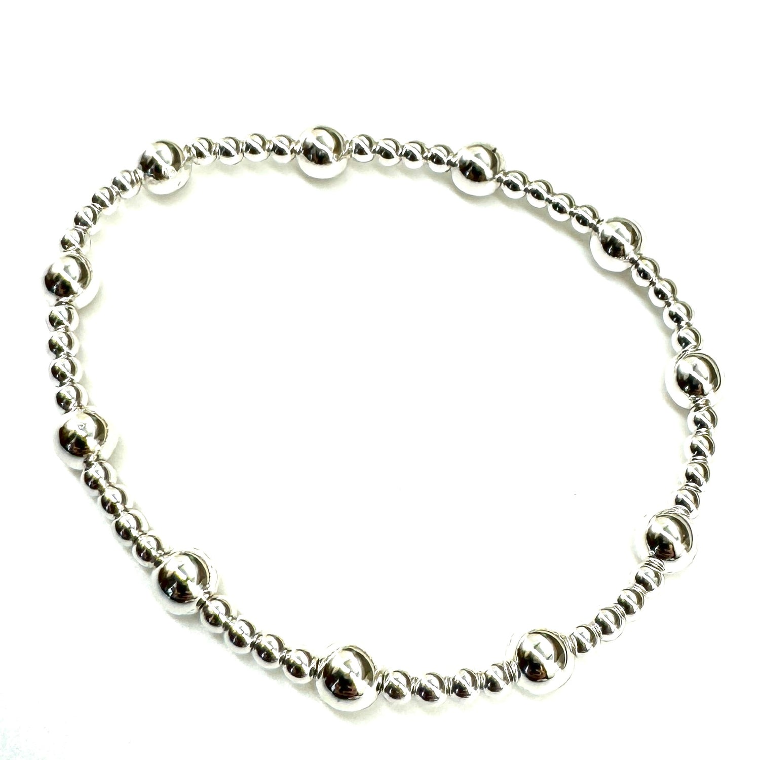 Vacuum-Plated Silver Beaded Stretch Bracelet