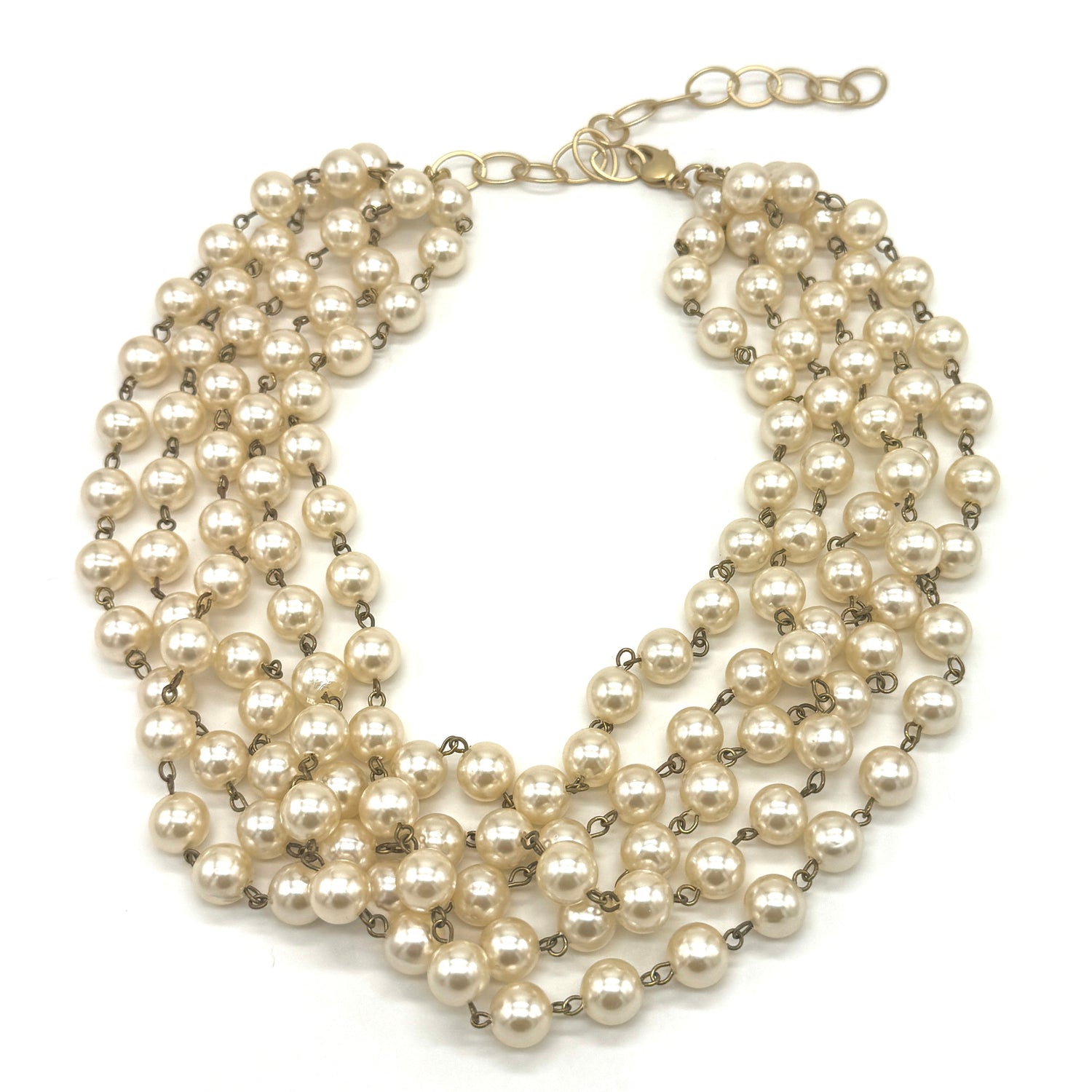 Multi-strand pearl necklace on a white background