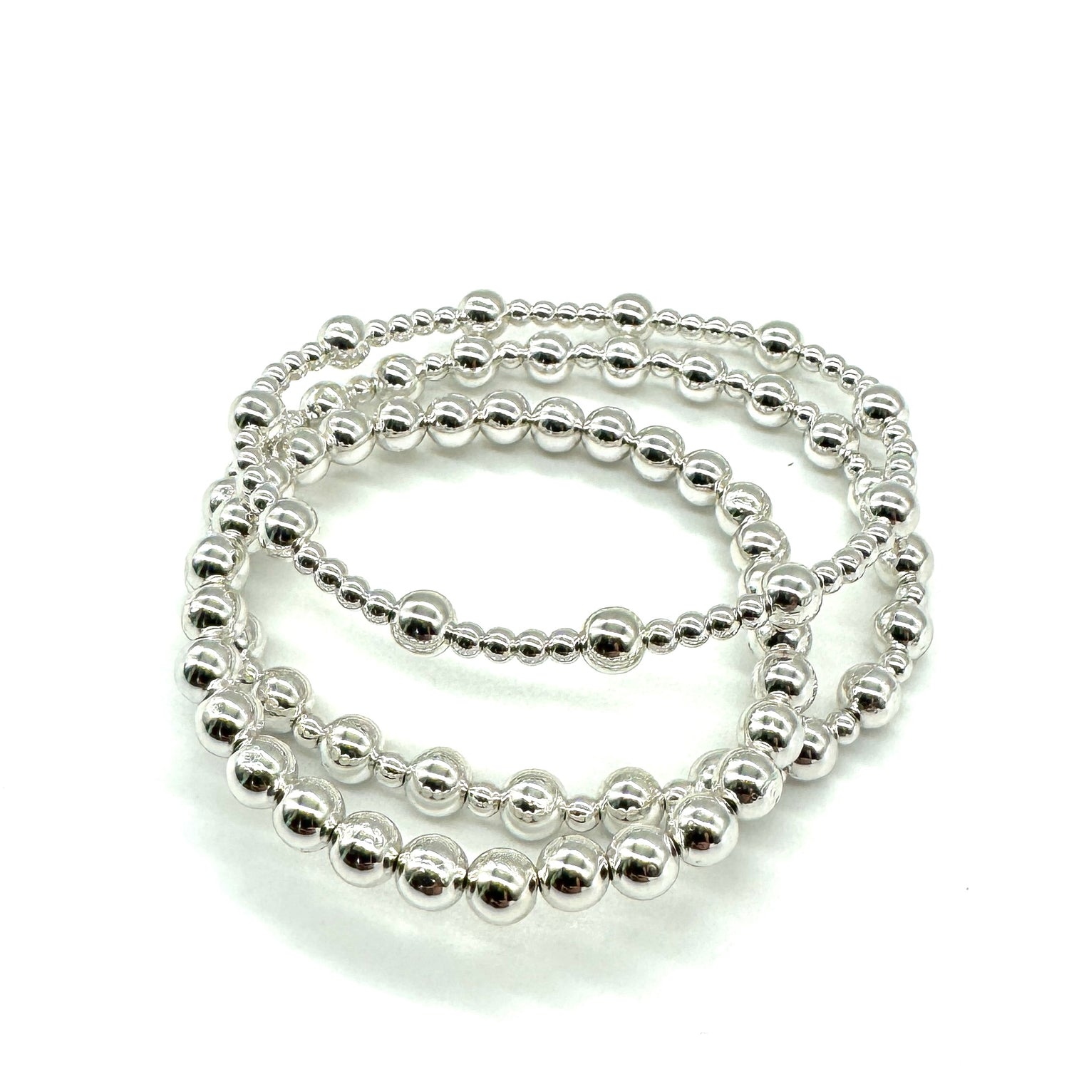 Vacuum-Plated Silver Beaded Stretch Bracelet