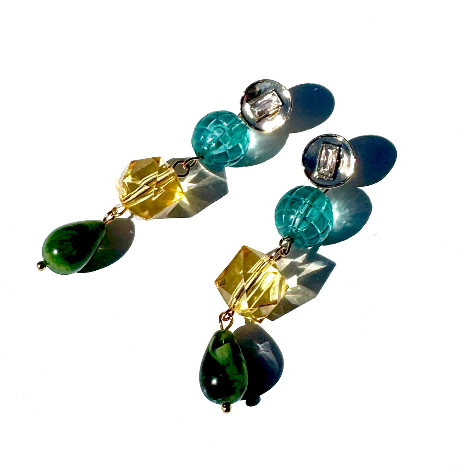 Multicolored beaded earrings on a white background