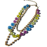 Multicolored beaded necklace on a white background