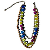 Multicolored beaded necklace on a white background
