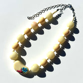 Necklace with large cream-colored beads on a white background