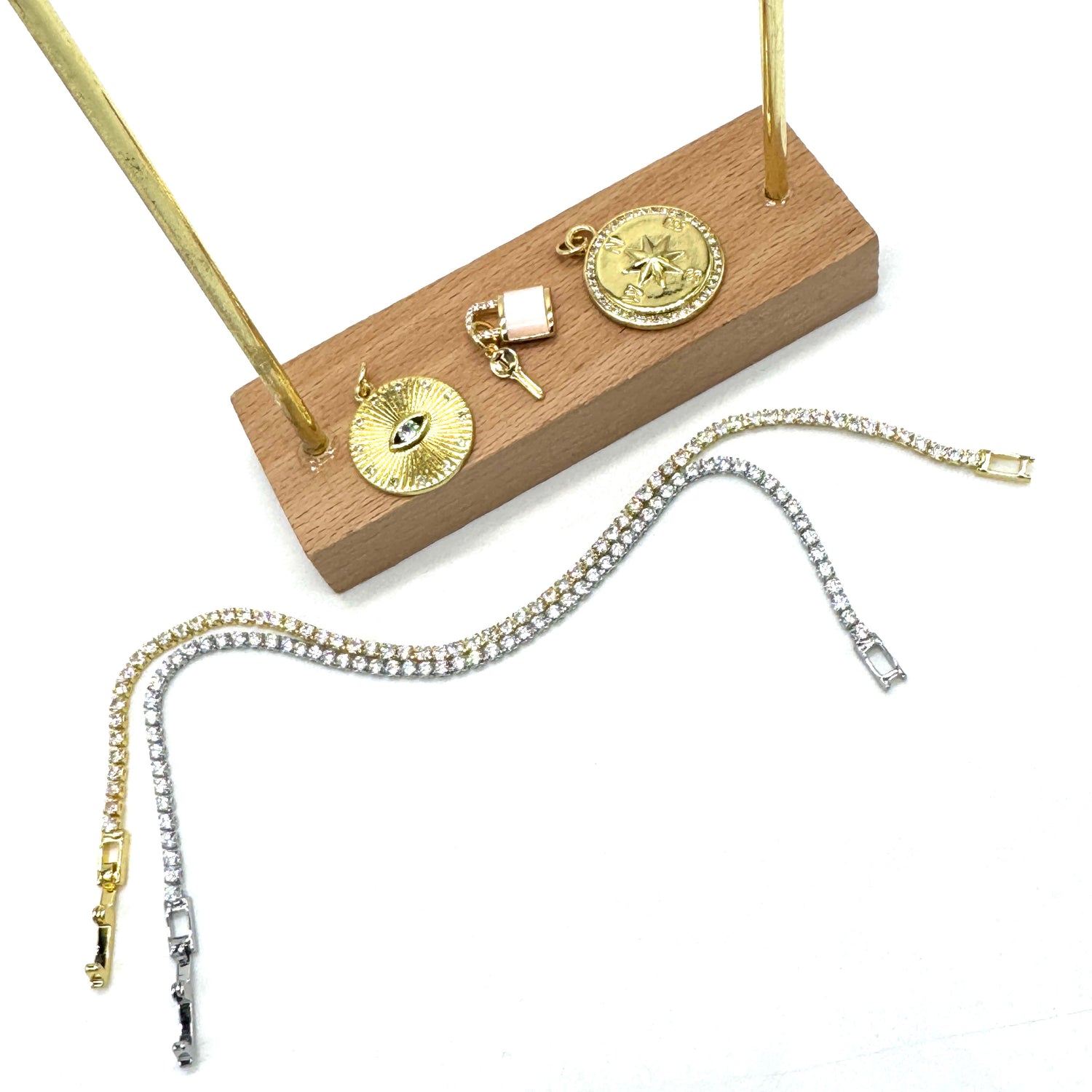 Mixed Doubles Charm Bar Tennis Bracelet