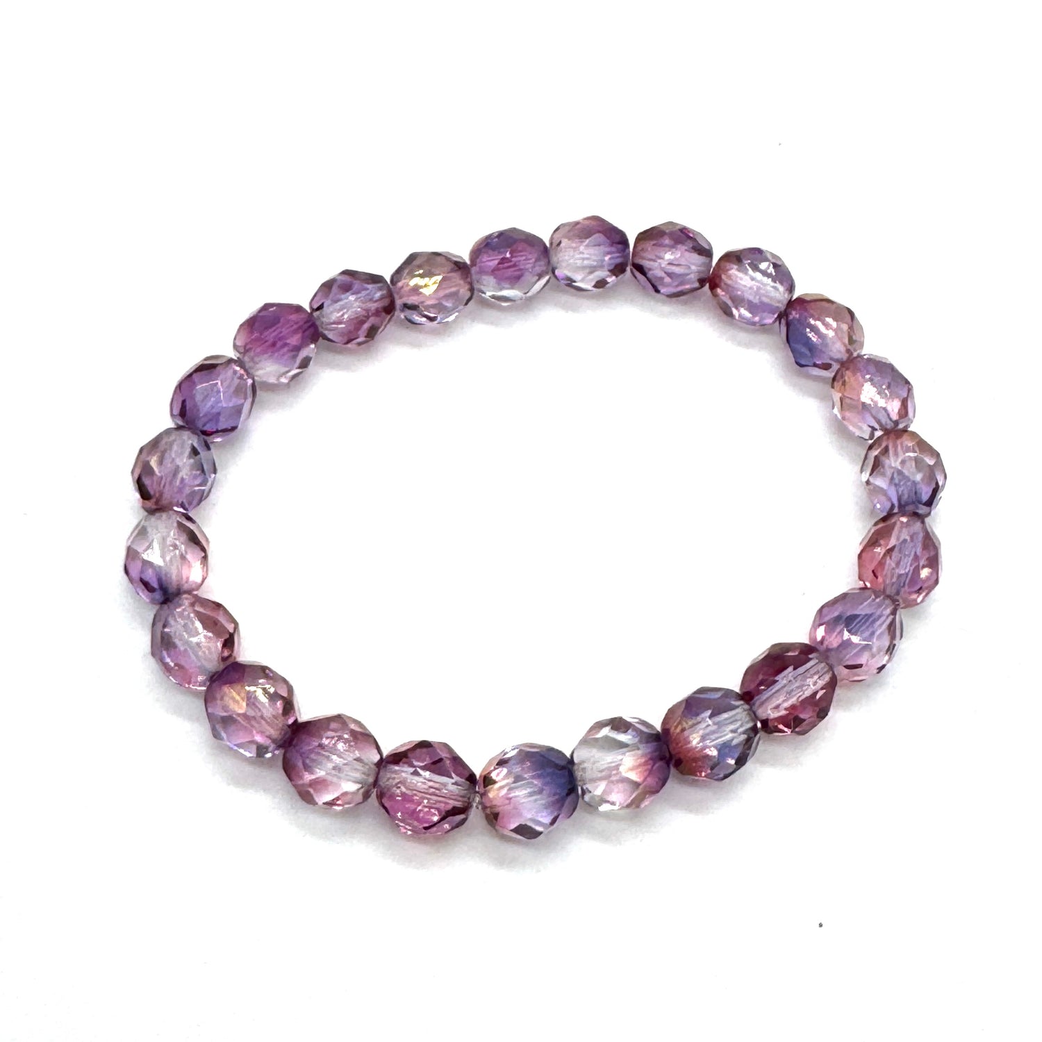 Purple beaded bracelet on a white background