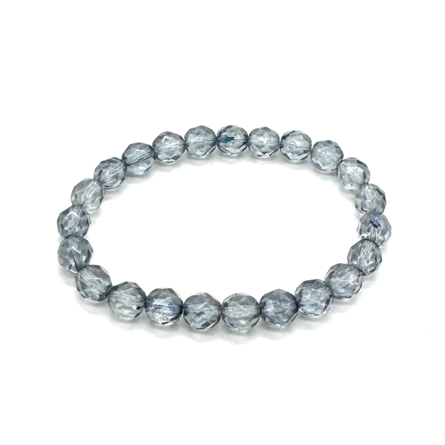 Beaded bracelet with gray marbled pattern on a white background