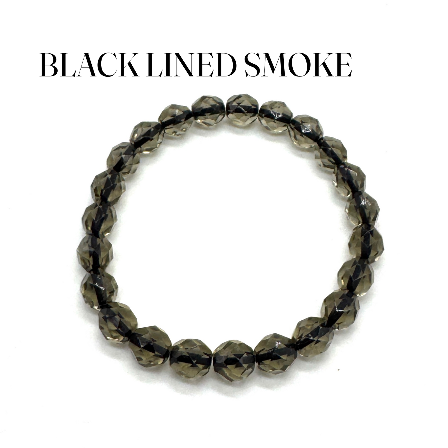 Beaded bracelet with black-lined smoke finish on a white background