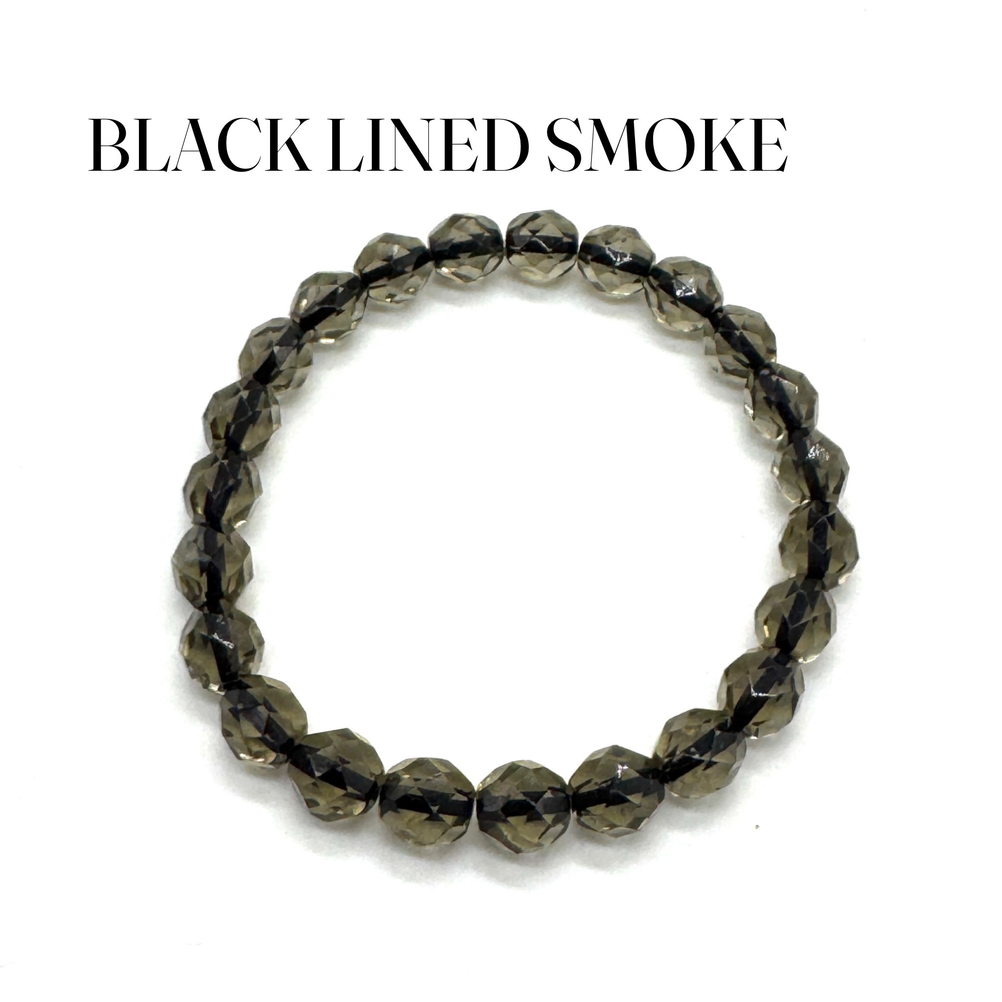 Beaded bracelet with black-lined smoke finish on a white background