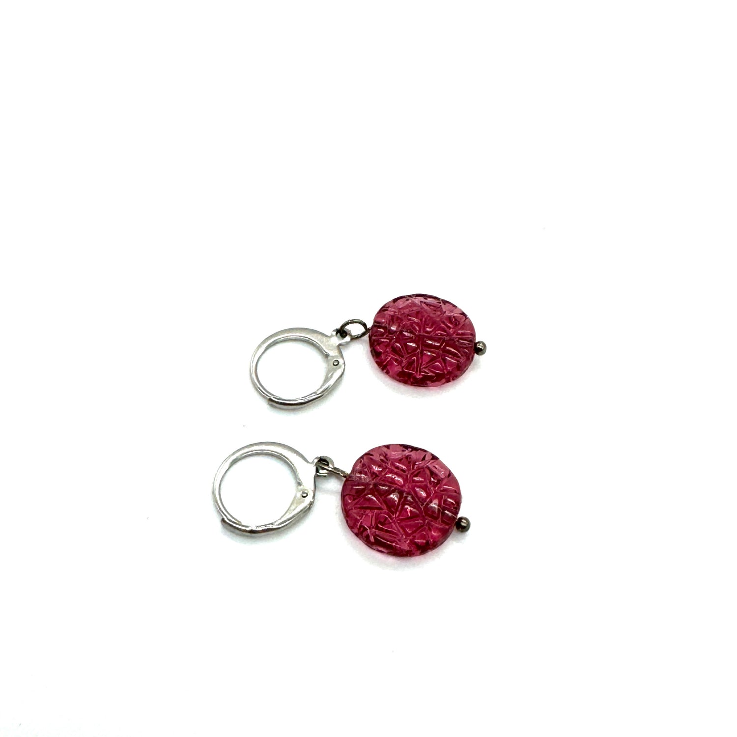 Cranberry Etched Glass Earrings