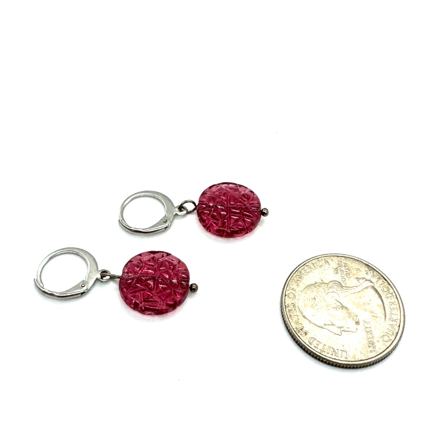 Cranberry Etched Glass Earrings