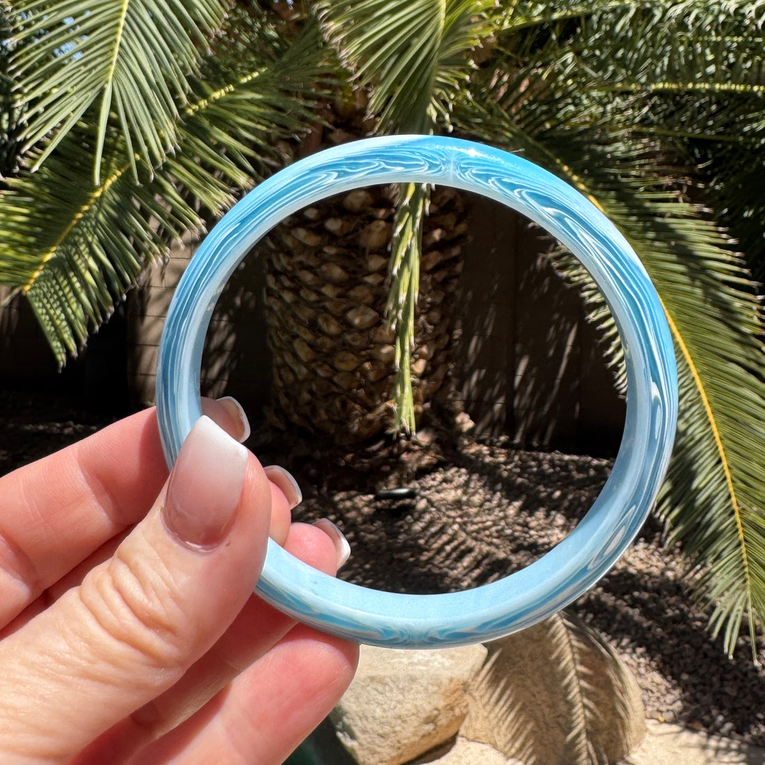 Ice Blue Marbled Agate Best Bangle Thin - RARE 8&quot;