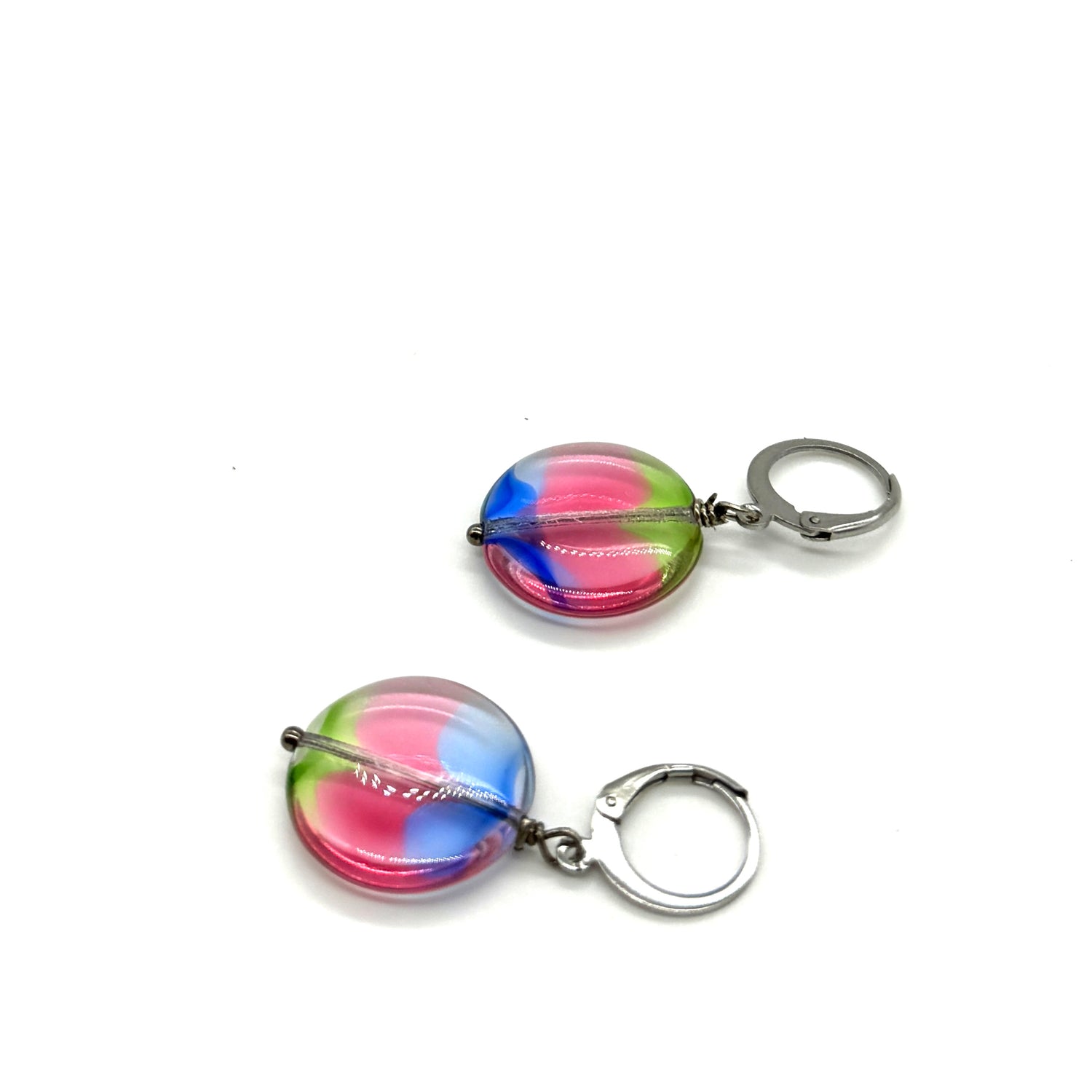 RARE Art Glass Disc Drop Earrings