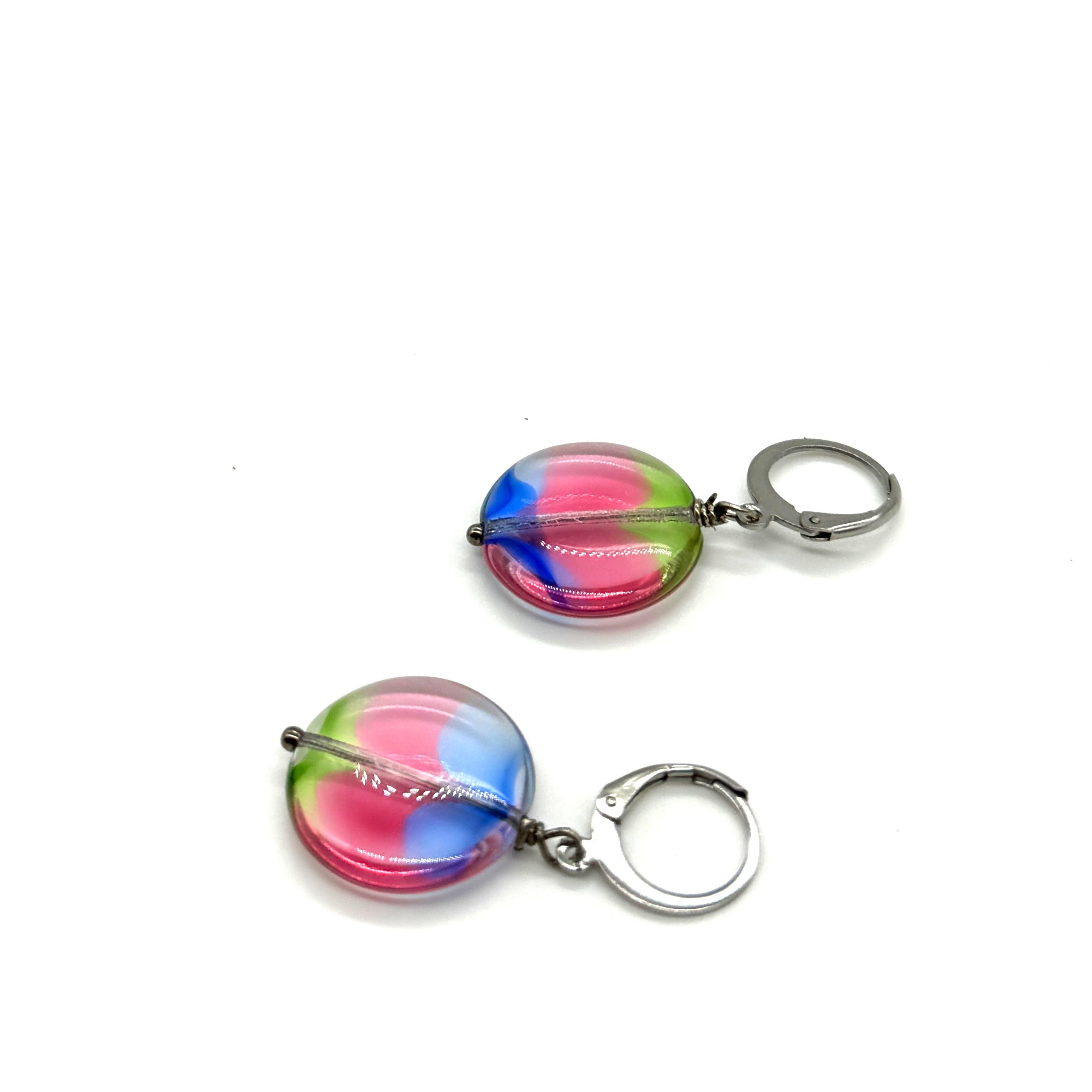 RARE Art Glass Disc Drop Earrings