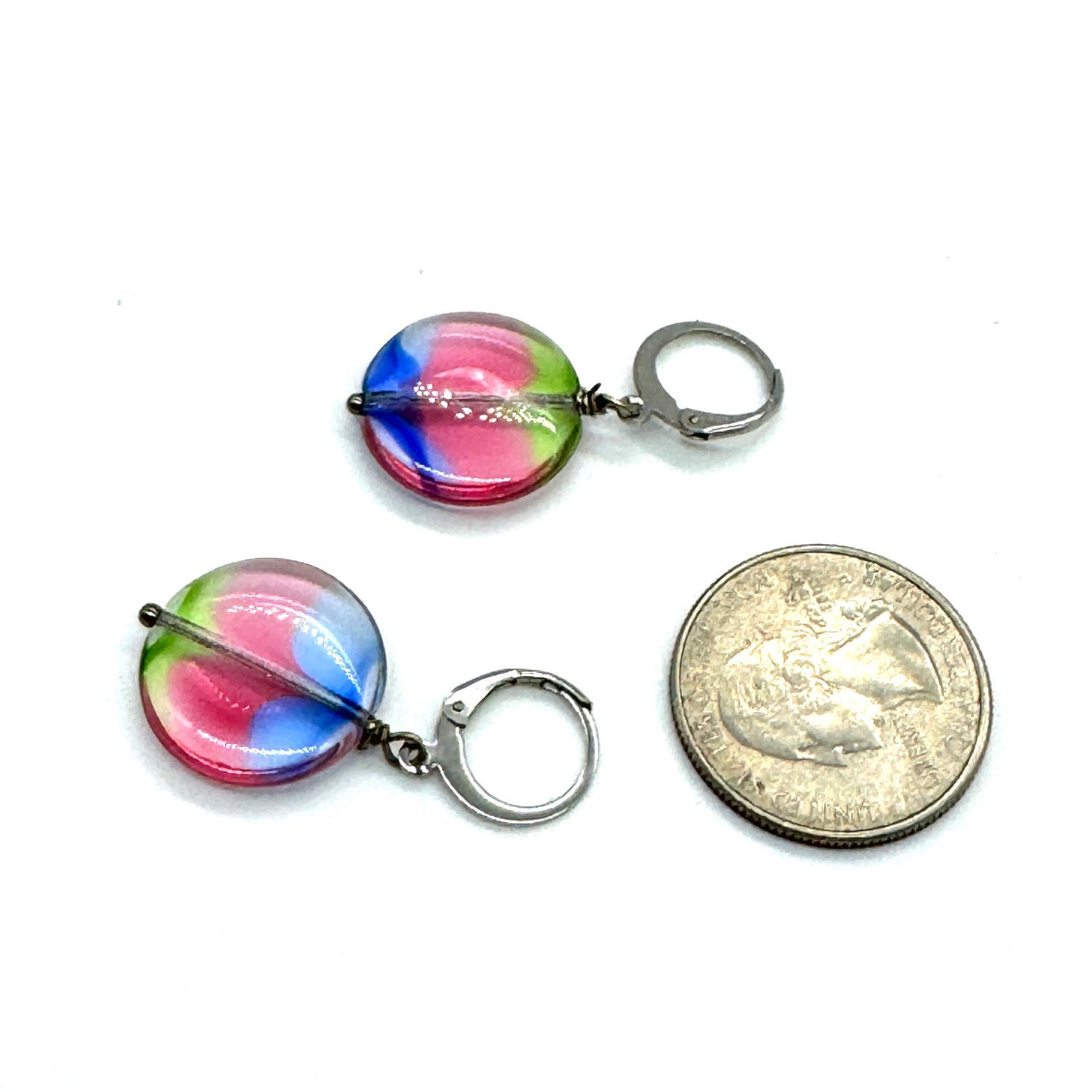 RARE Art Glass Disc Drop Earrings