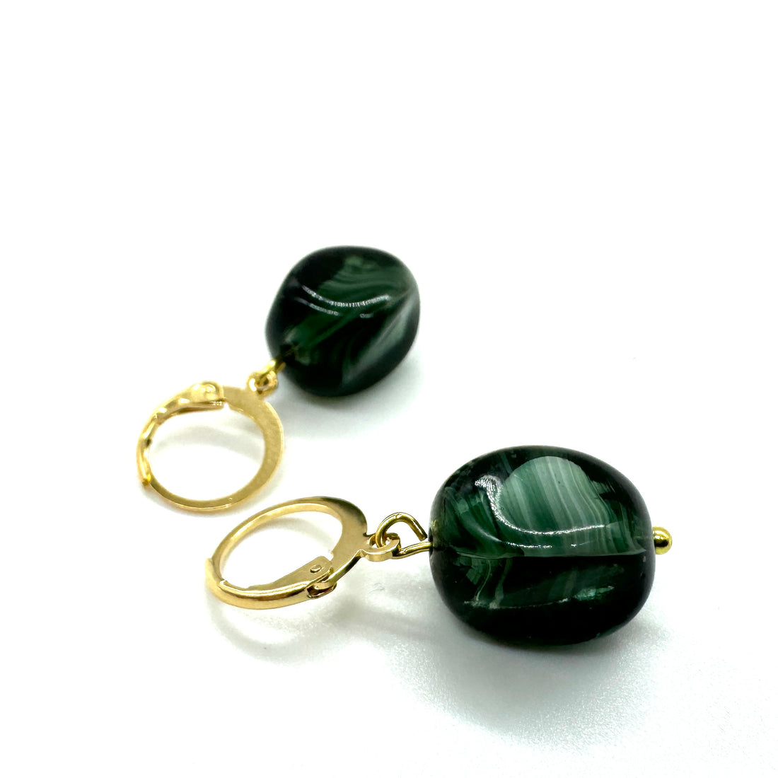 Forest Green Porphyr Stripe Glass Earrings