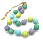 Necklace with pastel-colored beads on a white background
