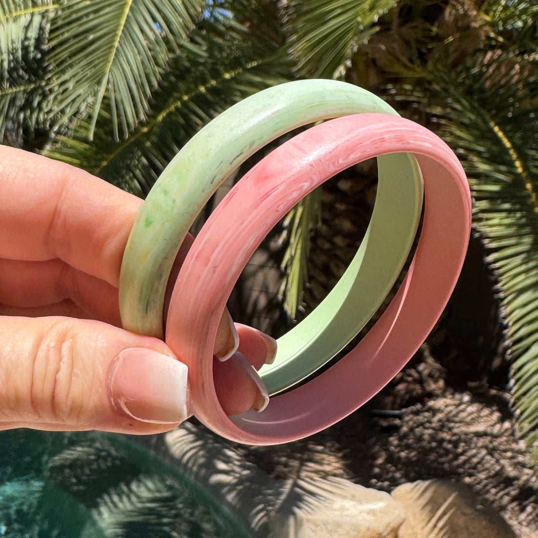 Mint &amp; Pink Matte Marbled Best Bangle Bracelet SET OF 2 - 8&quot;