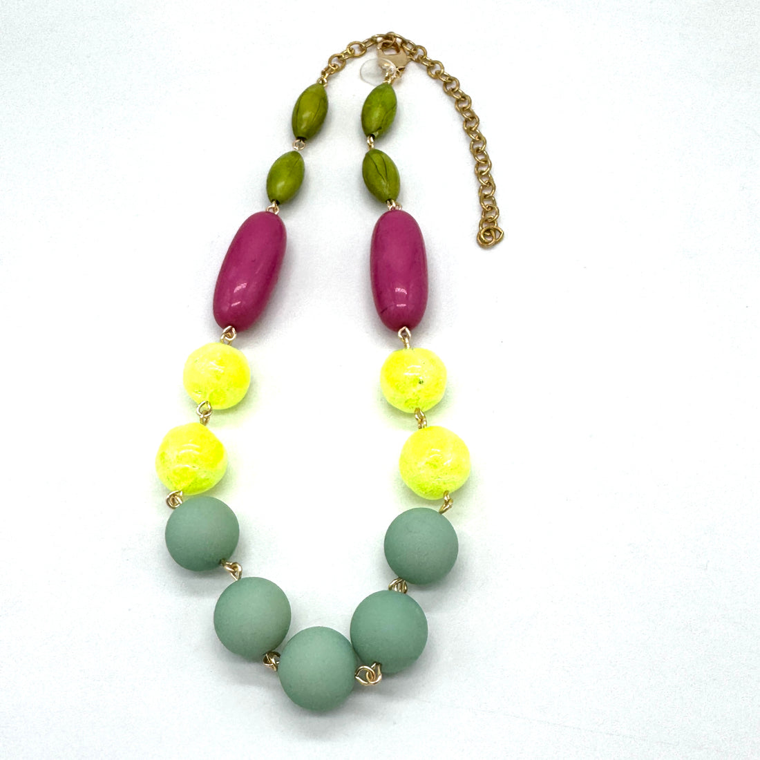 Necklace with colorful beads on a white background