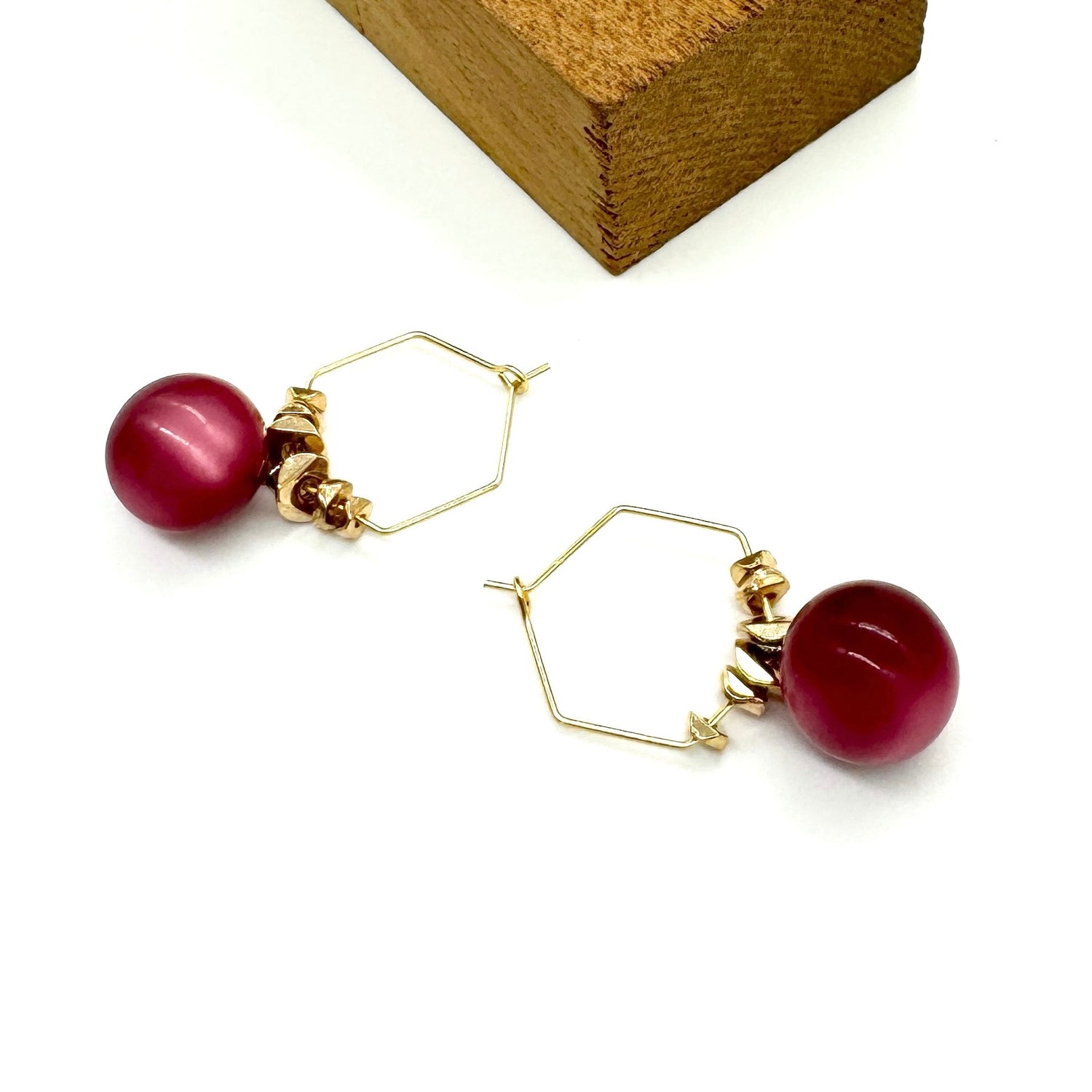 Cranberry Moonglow Octagon Hoop Earrings